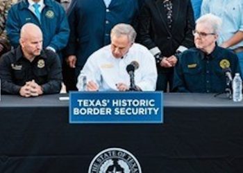Governor Abbott signed into law a transformative package of border security legislation passed during Special Session #3 and Special Session #4 of the 88th Texas Legislature at the Texas border wall in Brownsville