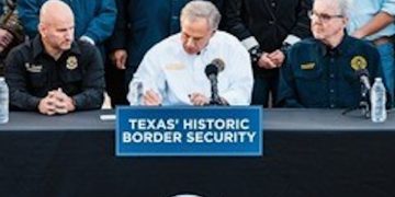 Governor Abbott signed into law a transformative package of border security legislation passed during Special Session #3 and Special Session #4 of the 88th Texas Legislature at the Texas border wall in Brownsville