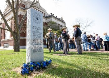 Granite monument dedicated at Limestone County Courthouse in honor of fallen DPS Trooper Chad Walker