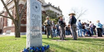 Granite monument dedicated at Limestone County Courthouse in honor of fallen DPS Trooper Chad Walker